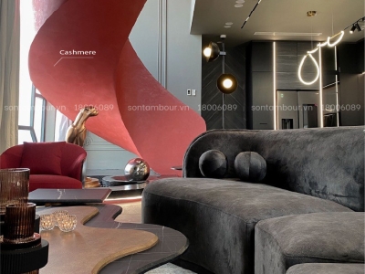 Điểm nhấn đầy mê hoặc cho không gian nội thất hiện đại bằng sơn hiệu ứng Cashmere màu đỏ của hãng Tambour Israel